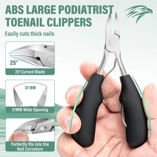 Upgrade Large Toenail Clippers for Thick Nails for Seniors Non-Slip Long Handle, Slanted Eagle Beak Angled Nail Clippers, Wide-Mouth Splash-Proof Curved Precision Ingrown Nail Cutter for Men Women
