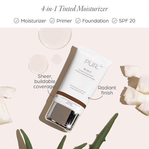 PÜR MINERALS Tinted Moisturizer SPF 20 - Hydrating 4-in-1 Face Primer & Foundation with Shea Butter, Aloe Vera & Vitamin B3 - Vegan & Paraben-Free