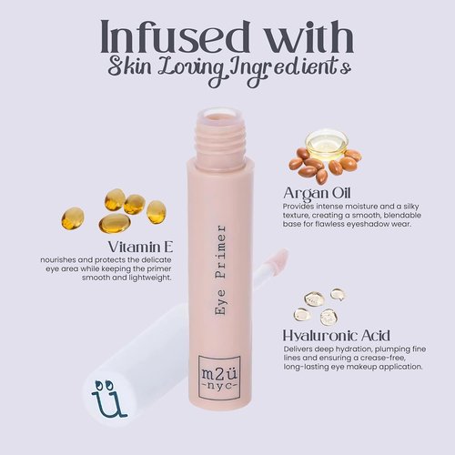 M2U NYC Eyeshadow Primer - Hydrating, Waterproof Formula for Long-Lasting, Crease-Free Wear | Lightweight with Hyaluronic Acid & Vitamin E