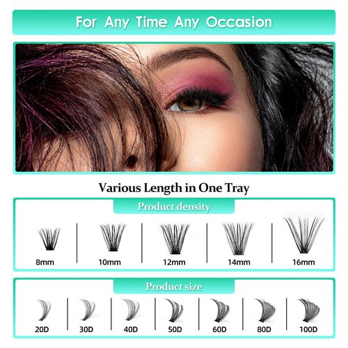 Bodermincer 20D-8-9-10-11-12mm MIX Lash Clusters Wispy Eyelash Clusters 240pcs D Curl (20D-8-9-10-11-12mm MIX)
