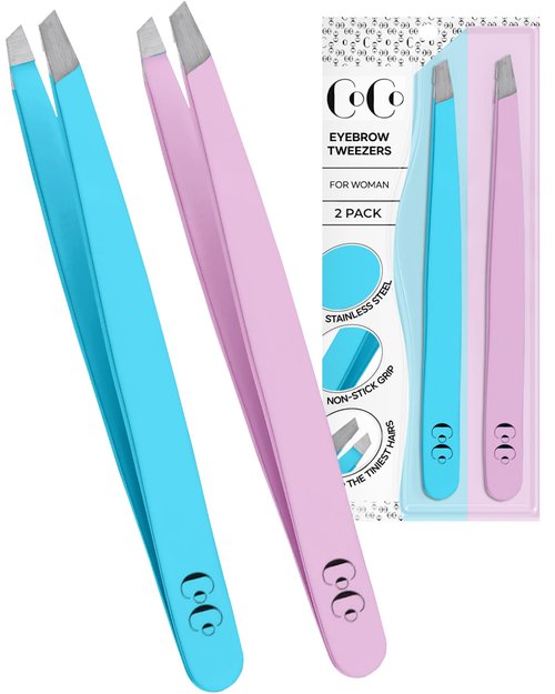 Precision Tweezers for Women Facial Hair - Stainless Steel Tweezers for Women and Men - Ideal for Eyebrow Shaping and Hair Removal - Slanted Tips, Durable and Ergonomic Grip Design