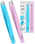 Precision Tweezers for Women Facial Hair - Stainless Steel Tweezers for Women and Men - Ideal for Eyebrow Shaping and Hair Removal - Slanted Tips, Durable and Ergonomic Grip Design