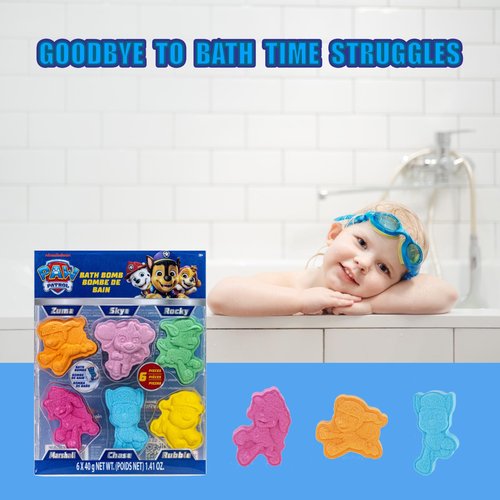 Paw Patrol 6 Pack Cucumber Melon Scented Bath Bombs Non-Toxic Character Molded Bath Bombs Fun and Bright Colors Great for Birthday Gifts, Stocking Stuffers, Slumber by Townley Girl