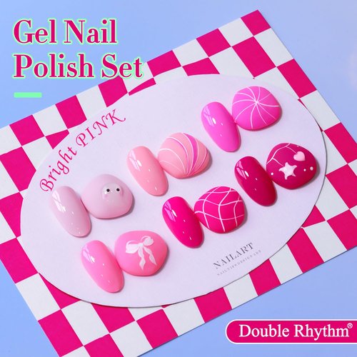 Double Rhythm Gel Polish Set - 6 Pcs 15 ML Soak Off Nail Art Kit | Bright Neon Light Pink & Purple