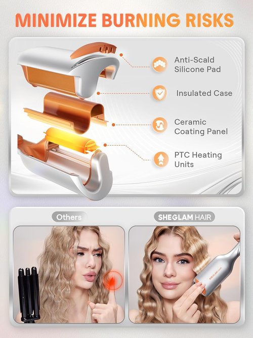 **SHEGLAM Hair Waver | 2 Barrel Crimper with Smart Timer & Adjustable Temps - 1 Inch, Dual Voltage**