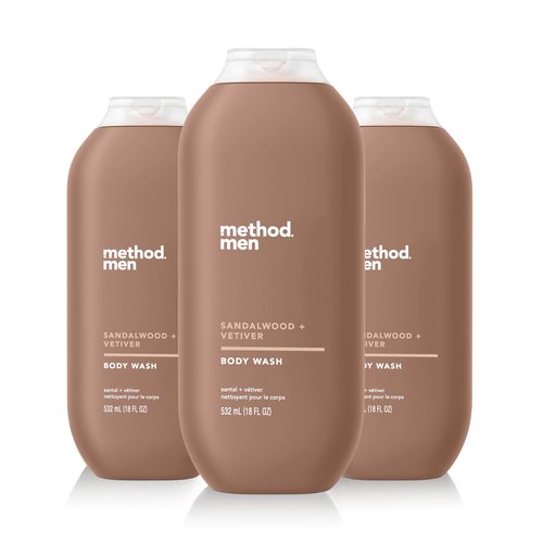 Method Men, Sandalwood + Vetiver Body Wash, 18oz (Pack of 3)