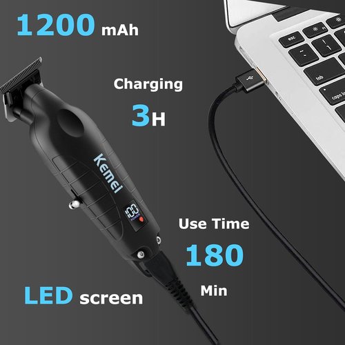 KEMEI 2293 Professional Hair & Beard Trimmer - Cordless Rechargeable Zero Gapped T Blade Clippers