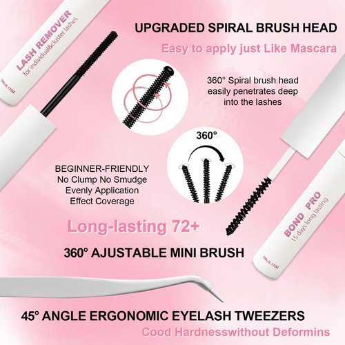 SY SHUYING Lash Extension Kit DIY Lash Clusters 10-16mm 112pcs Individual Lashes Clusters Soft Thin Band Natural Volume Eyelash Extension with Lash Bond and Remover, Lash Tweezers for Self Use 34#