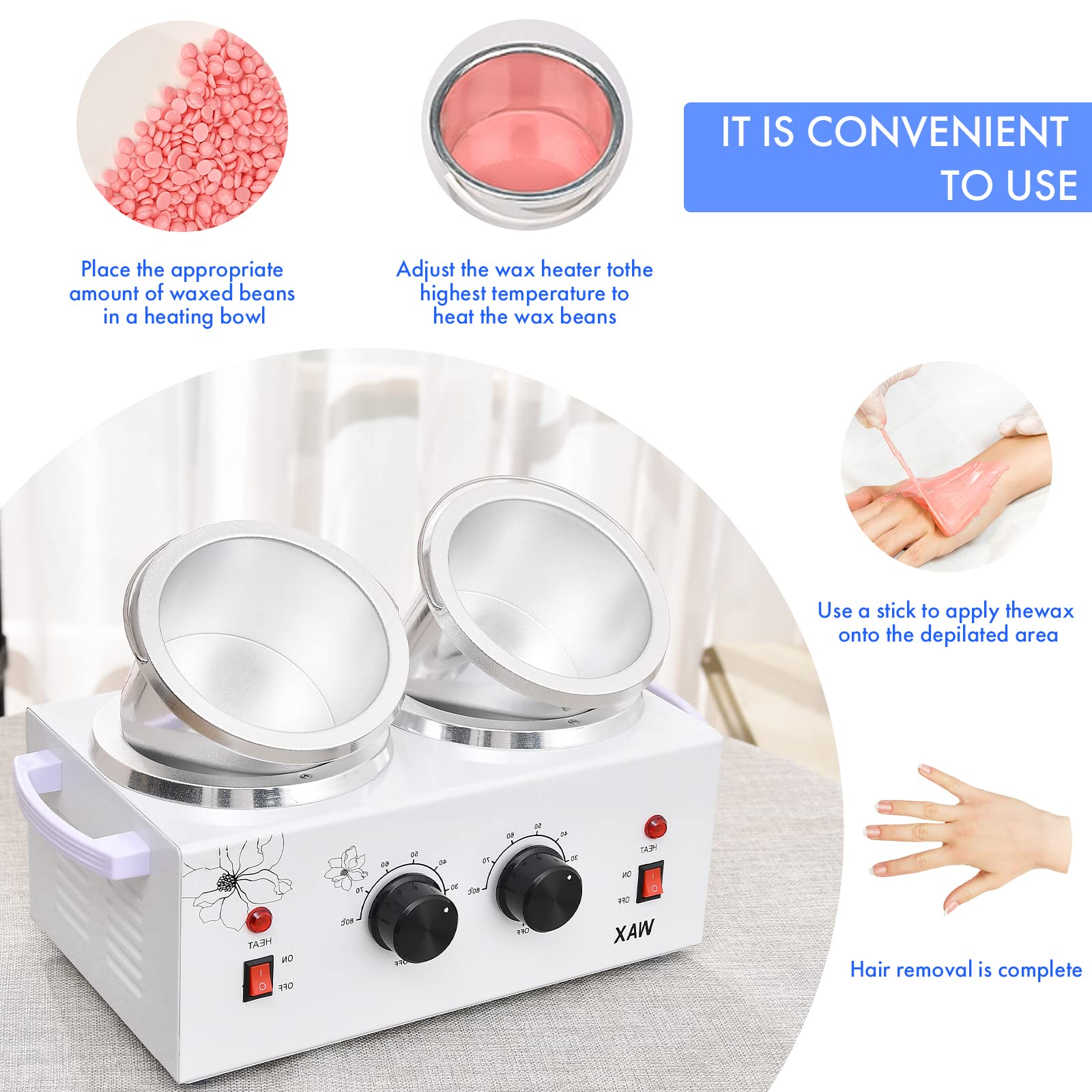WAOYPGZ Waxing Kit Portable Wax Warmer Machine (double pots)