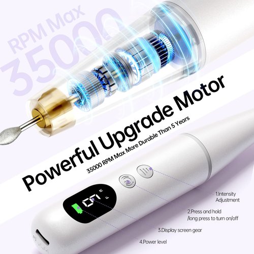 Electric Nail Drill Kit, Electric Nail File Cordless Nail Drill Machine for Acrylic Gel Dip Powder Nails, Professional Portable Manicure Pedicure Rechargeable Lightweight for Home Salon Use