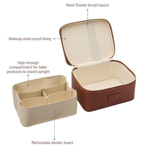 ETOILE - Vanity Case Ginger Brown - Stylish Travel Makeup Bag Organizer with Dividers