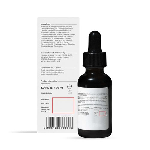 Minimalist Salicylic Acid 2% Serum For Acne, Blackhead & Open Pores | Reduces Excess Oil & Bumpy Texture | BHA Liquid Exfoliant for Acne Prone & Oily Skin | For Women & Men | 1 Fl Oz/30ml