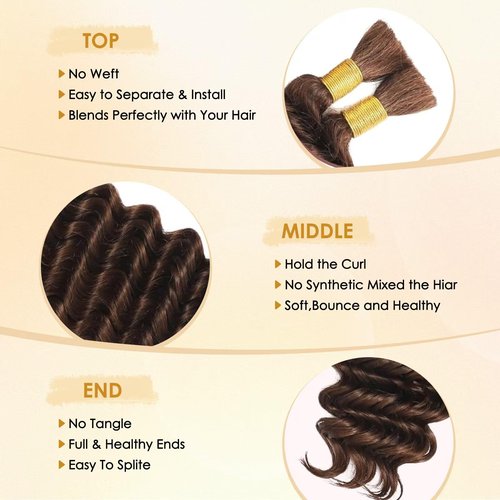 Human Braiding Hair for Boho Braids 100% virgin Human Hair 110g 16-24 Inch Curly Knotless 12A Deep Wave Bulk Bohemian Braiding Hair for 2 Bundles/Pack Extensions (4#-Deep Wave, 16 Inch)
