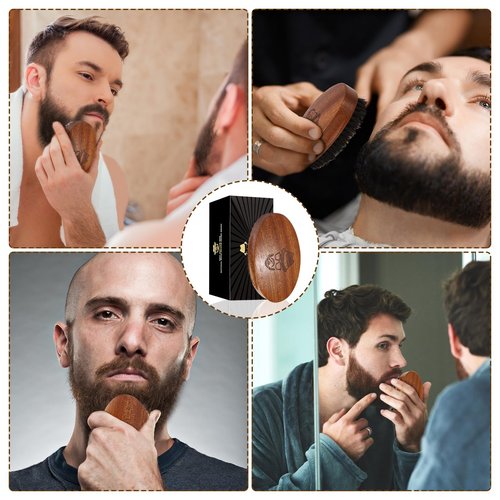 Sosoon Beard Brush for Men, 100% Pure Boar Bristle Beard Brush, Beard Grooming Set Including Beard Comb, 2 Pcs Mustache Scissors, and Travel Bag