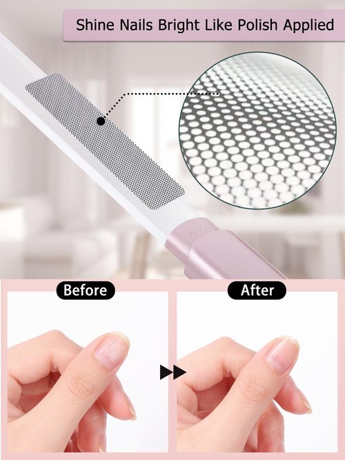 Glass Nail File and Buffer with Case, Crystal Fingernail Files for Natural Nails Nano Nail Shiner Polisher Care Kit for Travel Salon Stocking Stuffers for Women Girl Wife Gifts-Rose Gold
