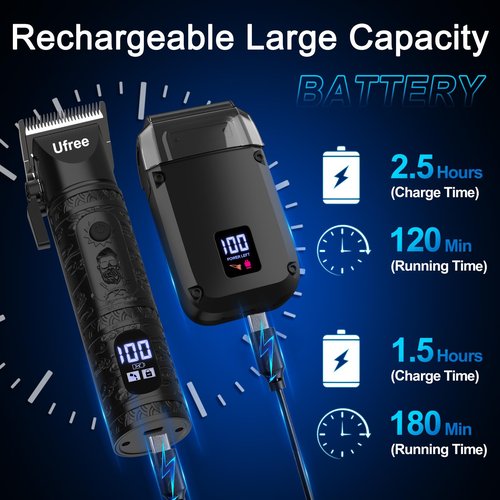 Ufree Beard Trimmer, Hair Clippers Mens Shaver Electric Razor, Hair Trimmer for Men Cordless Barber Clippers and Trimmers Set, Hair Cutting Kit for Men Grooming Gifts, Black
