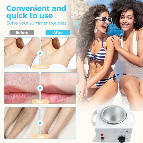 600ml Professional Single Pot Wax Warmer, Electric Depilatory Heater Machine with Adjustable Temperature for Hair Removal & Facial Spa, Includes 50 Wax Sticks & 20 Collars