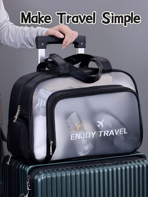 LENHAAYU Waterproof Travel Toiletry Bag with Shoe Compartment – Large Capacity Clear PVC Tote Bag, Makeup Cosmetic Organizer Bag for Travel Toiletries Accessories Black