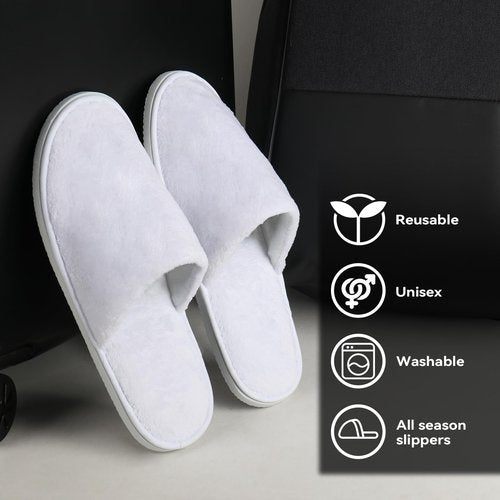 QatmMkt 10 Pairs Guest Disposable Slippers, SPA Cotton Slippers, Hotel Bath Slippers Disposable, Travel Bulk Guest House Slippers for Shoeless Home, Travel, Hotel, Indoor (White, One Size, Unisex)