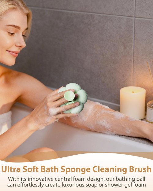 2026 Super Soft Flower-Shaped Suction Cup Bath Sponge, Upgraded 2-in-1 Flower-Shaped Ball Exfoliating Bath loofah Cleaning Brush, Mesh Shower Body Sponge Accessories for Women, Men Shower (4 Color)