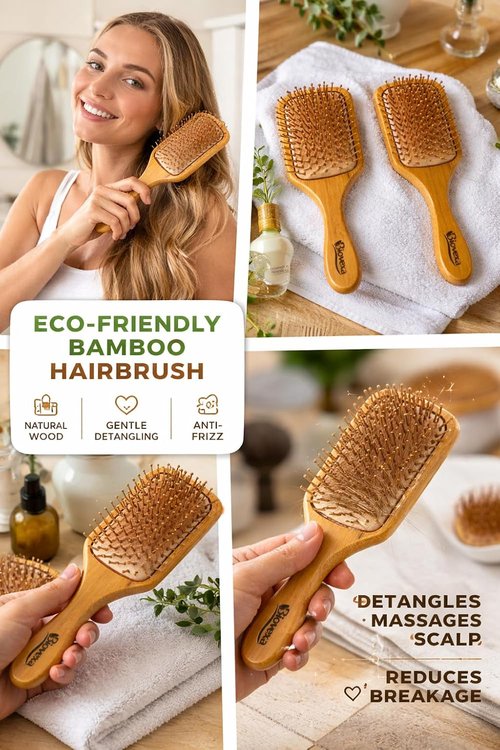Biovexa Bamboo Hair Brush - Eco-Friendly Design for Smooth, Tangle-Free Hair
