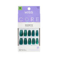 KISS CORE, Press On Nails, Nail glue included, 'Shimmering', Green, Medium Size, Coffin Shape, Includes 32 Nails, 2g Glue, 1 Manicure Stick, 1 Mini File