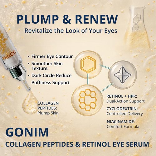 GONIM Eye Serum with Caffeine, Niacinamide, Collagen Peptides & Retinol Eye Cream for Fine Lines, Dark Circles and Puffiness, Anti Aging, Reduce Wrinkles, Uneven Skin Tone, Hydrating Gel Base,10ml