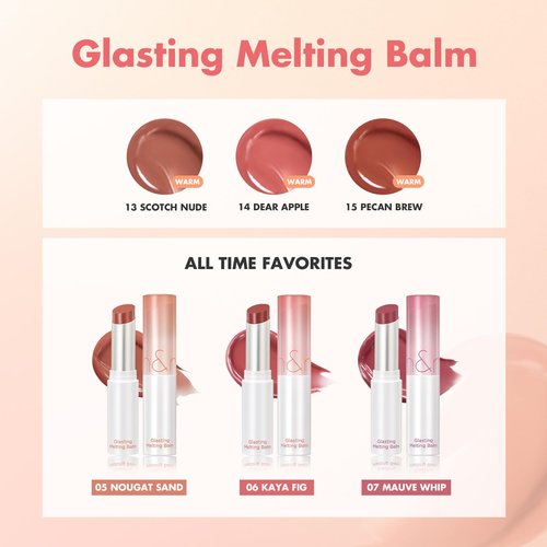 rom&nd GLASTING MELTING BALM #12 Veiled Rose - Hydrating Tinted Lip Balm & Gloss Stick | Sheer Muted Rose Nude, Crystal Water-Gloss Shine | Non-Sticky K-Beauty for Plump, Moisturized Lips