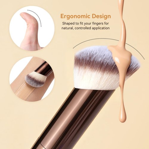 MAANGE 4 PCS Foundation Makeup Brush Set Double-ended Kabuki Contour Brush for Liquid Powder Concealer Cream Cosmetics Blending Blush Face Makeup Tools Kit (Coffee)
