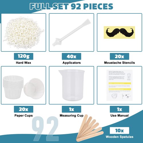 Keethem 120g Nose Wax Kit with 30 White Applicators, 20 Mustache Guards, 20pcs Paper Cups, Painless Nose Hair Removal for At Least 20 Times Usage, Nose Hair Waxing Kit for Men and Women