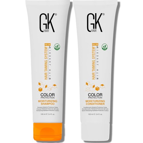 GK HAIR Travel Size Shampoo & Conditioner Set - Curly Hair Color Protection with Aloe Vera & Parki Butter | 3.4 Fl Oz