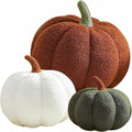 Halloween Pumpkin Throw Pillows Set - 3 Plush Teddy Fleece Cushions for Home Decor