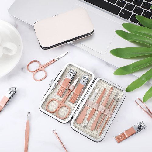 Hanaive 6 Set Manicure Set 48 Pcs Nail Clippers Pedicure Kit Gift for Mother's Day 8 in 1 Stainless Steel Grooming Kit Professional Nail Care Tools with Luxurious Travel Case for Men Women(Rose Gold)