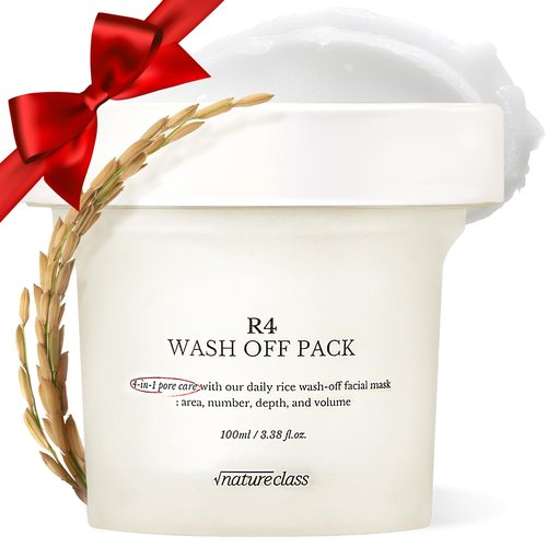 NATURECLASS R4 Rice Wash Off Facial Mask – 4-in-1 Korean Skin Care, Pore Refining, Gentle Exfoliating, Hydrating, Smooth Texture, Rice Ferment & Enzyme, Soft Cream Wash-Off, 3.38 fl oz