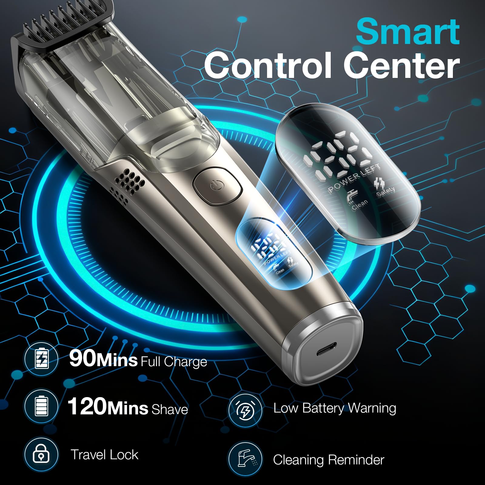 VivaEase Vacuum Beard Trimmer for Men, New Version Adjustable Precision Trimming Length with 2 Comb, Electric Cordless Vacuum Trimmer for Beard, Waterproof and Rinses Easy, Blades for Skin fit