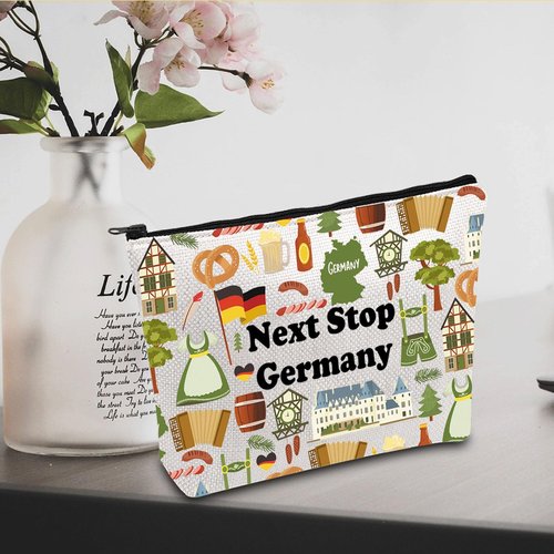 JXGZSO Germany Trip Gift Next Stop Cosmetic Zipper Bag Travel Pouch Vacation Makeup Bag Tourist Gift