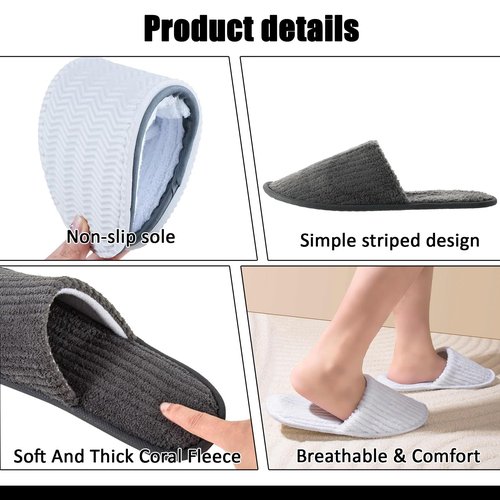 TINSKY 20 Pairs Disposable Slippers for Guests Non Slip House Spa Slippers Bulk Portable Indoor Slipper for Shoeless Home Hotel Women Travel (White and Black)