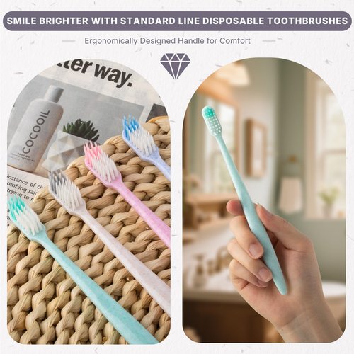 Fresings 48-Pack Disposable Toothbrushes Individually Wrapped, Soft PBT Bristle Bulk Portable Travel Toothbrushes for Adults & Kids, Guest Bathroom, Hotel, Camping, Donation - 4 Gemstone Colors