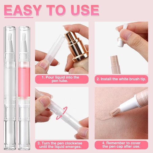 DupakSYS Cuticle Oil Pen 50Pcs 5ml Empty Nail Oil Pen Transparent Twist Pens with Brush Tip for Nail Oil, Eyelash Growth Liquid Tube, Cosmetic Lip Gloss Container Applicators + 72pcs Label