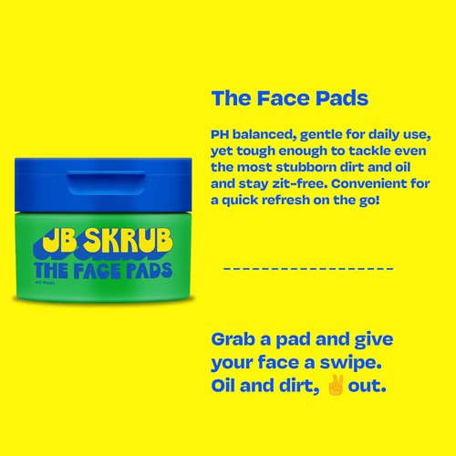 JB SKRUB The Face Pads - Kids, Tween Boys & Teens Acne Cleansing Pads for Cool Confidence - Say Goodbye to Greasy Skin and Hello to Freshness - 40 Cleansing Wipes, 3-Pack