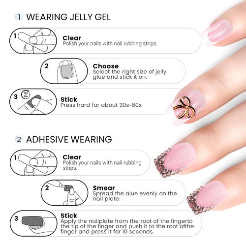 6 Packs (144 Pcs) | Reusable Press on Nails | Stick on Nails 12 Sizes-6 Styles | Cute Bow Nails