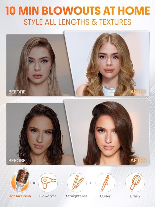 SheGlam 4-in-1 Hot Air Brush - 24K 10-in-1 Shine Hair Oil for Effortless Styling