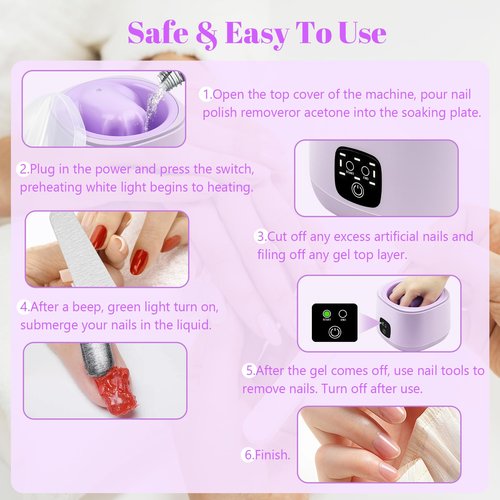 Electric Nail Soaking Bowl, Acrylic Nail Remover Kit 50% Faster Nail Soak off Bowl for Women, Manicure Nail Bowl Heated for Home & Salon, Gel Dip Acetone Nail Polish Remover Machine for Beginner