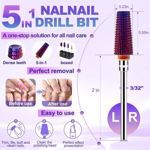 FANTEXY 3/32" Carbide Nail Drill Bit,Coated Tungsten Carbide Nail Drill Bit Set,Acrylic Nail Supplies,Nails Tech Supplies,Suitable for Manicure Pedicure Cuticle Gel Polishing (F Flat Top)