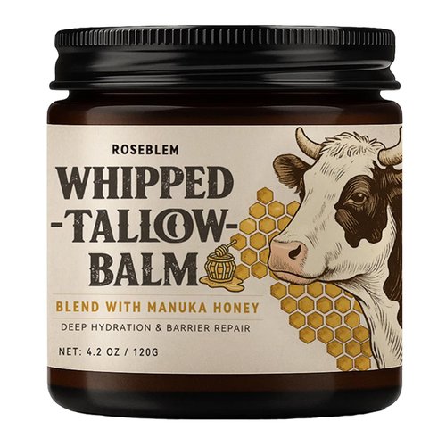 Roseblem Whipped Tallow Balm for Face – 100% Grass-Fed Organic Beef Tallow Cream with Manuka Honey & Beeswax – Body & Face Moisturizer for Sensitive Skin, Nourishing & Repairing, 4.2 oz