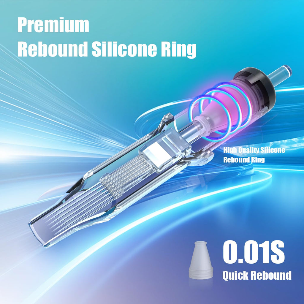 YILONG Assorted Tattoo Needles Cartridge - 50pcs Mixed Size Round Liner Shader Magnum - 5 Pcs each of 3RL，5RL，7RL，9RL，5RS，7RS，9RS，9RM，11RM，7M1 Disposable Membrane Tattoo Needles for Tattoo Gun Machine
