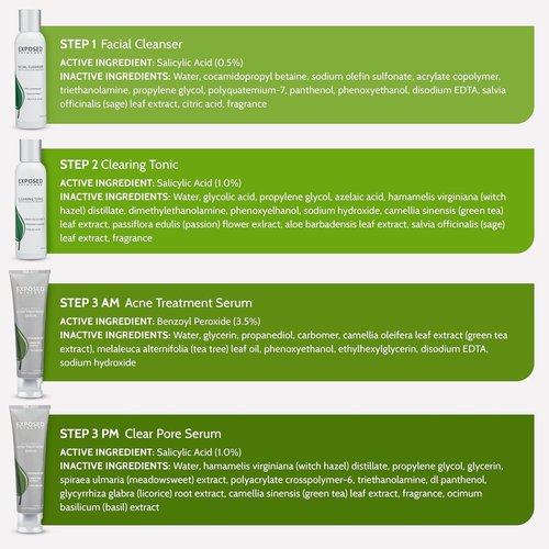Exposed Skin Care Acne Treatment Kit - 2.5% Salicylic Acid & 3.5% Benzoyl Peroxide for Clear Skin | Natural & Cruelty-Free