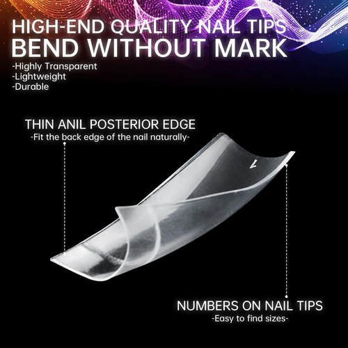 INENK Clear Coffin C Curved Nail Tips, Short Coffin Half Cover Fake Nail Tips for Acrylic Nails Professional Dip Powder Nail Salons and DIY Nail Art 80 90s(500PCS 10SIZES)