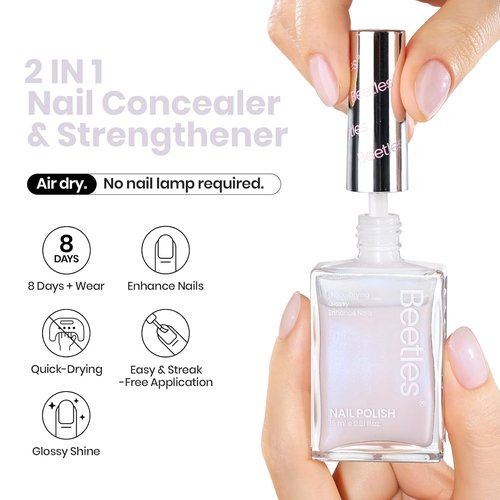 Beetles Nail Polish - Fast-Drying Jelly White Glitter Nail Concealer | 0.51 FL OZ for Strengthening Thin Nails