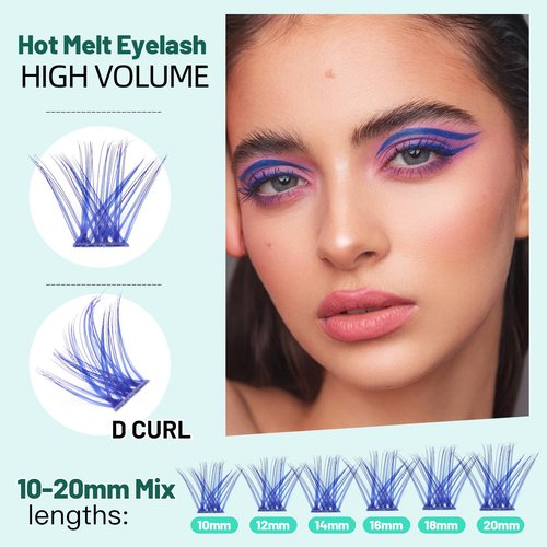 BODERMINCER Lash Clusters Kit 10-12-14-16mm Mixed Natural D Curl Fairy Lashes Pre-glue Lash Extension Kit Bond and Seal Kit For Self Use DIY at Home (Lash KIT M02# Colorful 14MM)